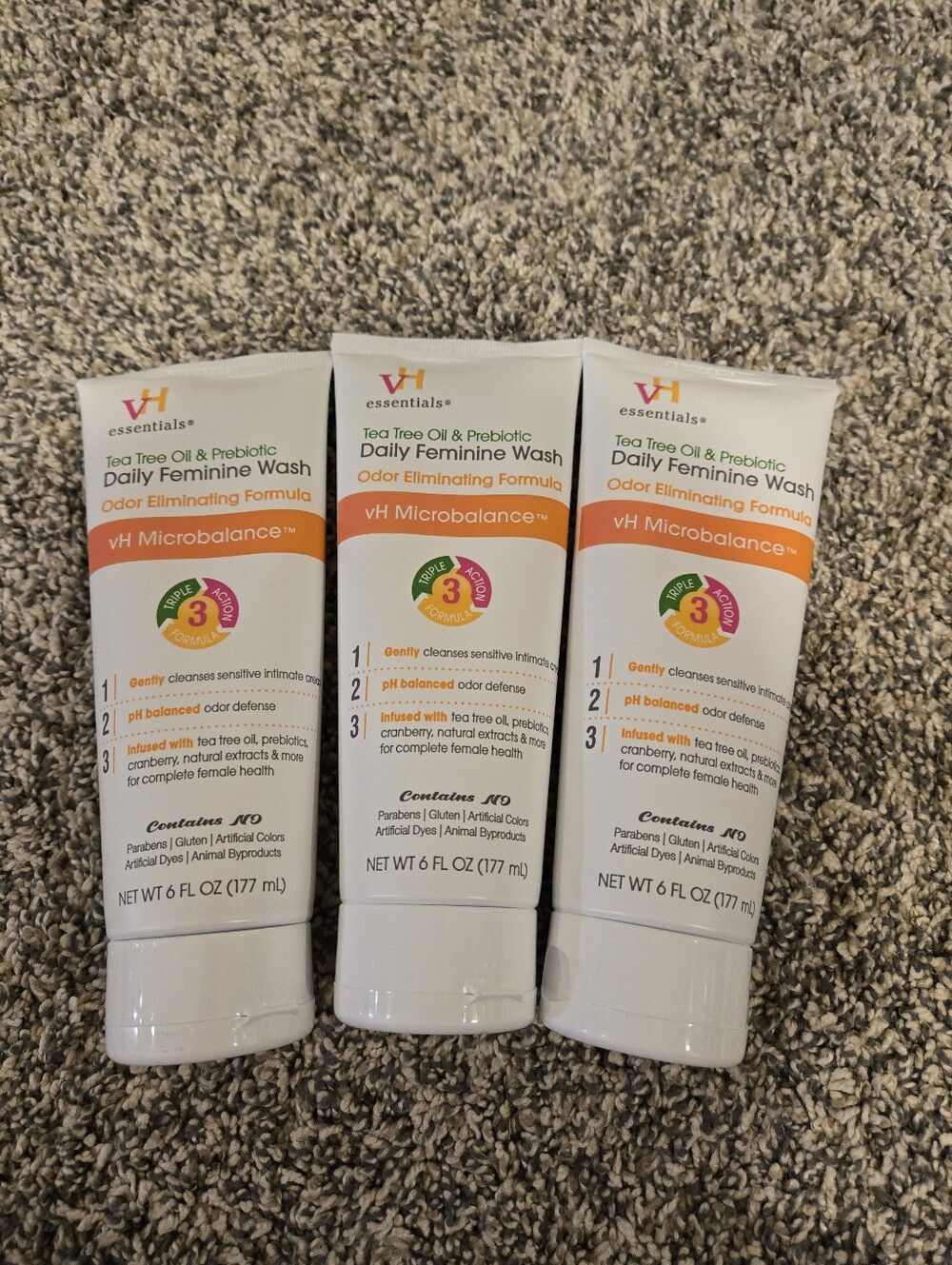 New Lot of 3 VH Essentials Tea Tree Oil & Prebiotic Daily Feminine Wash 6 Fl.oz